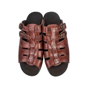 SAS Tripad Comfort Womens Brown Leather Buckle Slide Wedge Sandals Slippers 9M